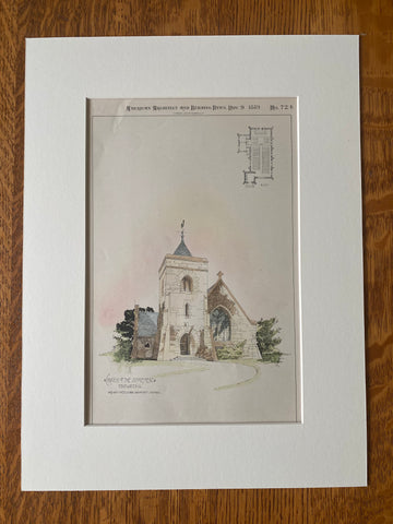 Church of Atonement, Edgewater, IL, 1889, H Ives Cobb, Original Hand Colored -