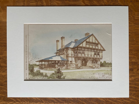 H C Hulbert Residence, Clifton, OH, 1886, Original Hand Colored -