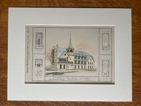 Brown University, Gymnasium, 1889, Howard Hoppin, Original Hand Colored -