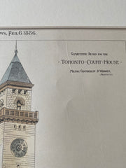 Toronto Court House, Ontario, Canada, 1886, Original Hand Colored -
