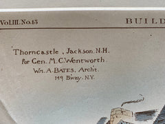 Thorncastle, General MC Wentworth, Jackson, NH, 1885, Hand Colored, Original -