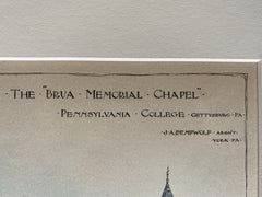 Brua Memorial Chapel, Penn College, Gettysburg, PA, 1889, Hand Colored, Original -