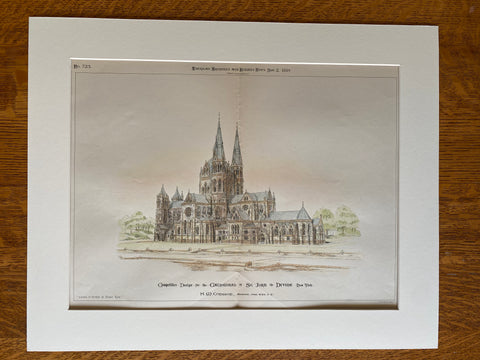 Cathedral of St John the Divine, New York, 1889, Hand Colored, Original -