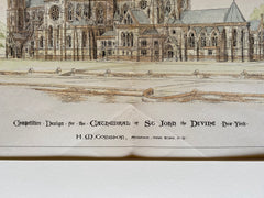 Cathedral of St John the Divine, New York, 1889, Hand Colored, Original -