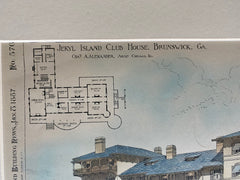 Jekyl Island Club House, Brunswick, GA, 1887, C Alexander, Hand Colored Original -