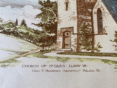 Church of St Giles, Luray, VA, 1889, George Pearson, Original Hand Colored -