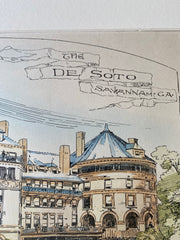 De Soto Hotel, Savannah, GA, 1890, William Gibbons, Hand Colored Original -