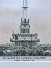 Design for Washington Monument, Washington DC, 1880, Original Hand Colored *