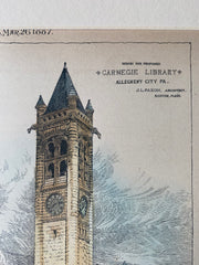 Carnegie Library, Allegheny City, PA, 1887, J L Paxon, Hand Colored Original -