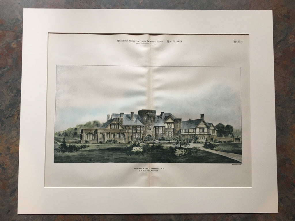 House, Seabright, NJ, 1899, R H Robertson, Original Hand Colored *