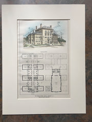 Bruce Street School, Newark, NJ, 1899, Gustavus Staehlin, Original Hand-colored *