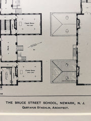 Bruce Street School, Newark, NJ, 1899, Gustavus Staehlin, Original Hand-colored *