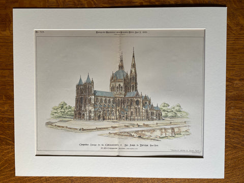 Cathedral of St John the Divine, NY, 1887, H M Congdon, Original Hand Colored -