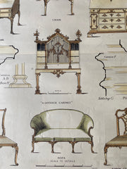Chippendale Furniture, 1887, Original Hand Colored -