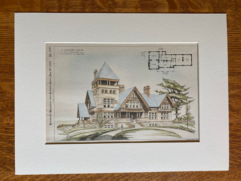 Country House by C W Stoughton, Hand Colored Original -