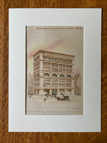 Bell Telephone Building, St. Louis, MO, 1889, Original Hand Colored -