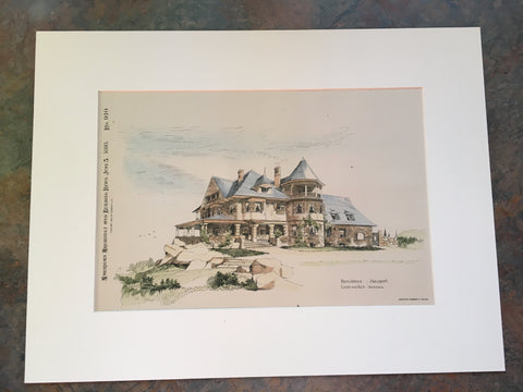 Residence in Newport, RI, 1893, Lamb & Rich, Original Hand Colored *