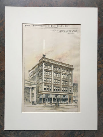 Lauderdale Building, Providence, RI, 1894, Original Hand Colored *