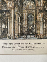 Cathedral of St John the Divine, Interior, NY, 1891, Original Hand Colored -