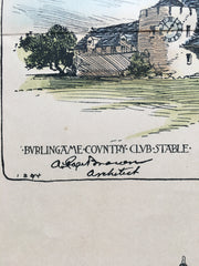 Burlingame Country Club Stable, etc., 1894, Original Hand Colored *