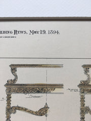Dining Furniture for Monroe Smith, 1894, by William Price, Hand Colored Original*