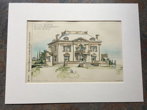 Colonial Residence, St Louis, MO, 1894, Hand Colored Original Plan -