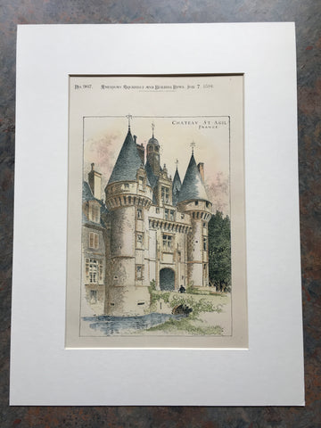 Chateau, St Agil, France, 1894, Hand Colored Original Plan -
