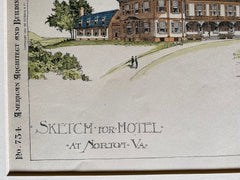 Hotel at Norton, VA, 1890, George T Pearson, Original Plan Hand Colored -