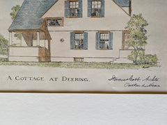 Cottage at Deering, Portland, Maine, 1890, Stevens & Cobb, Original Hand Colored -