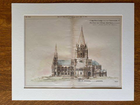 Cathedral of St John Divine, NY, 1891, Heins & LaFarge, Original Hand Colored -