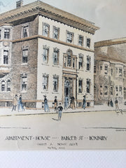 Apartment House, Parker Street, Roxbury, MA, 1895, Original Hand Colored -