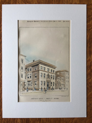 Apartment House, Parker Street, Roxbury, MA, 1895, Original Hand Colored -