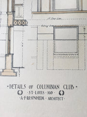 Columbian Club, Details, St Louis, MO, 1895, Rosenheim, Hand Colored Original -