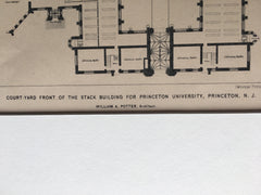Courtyard, Stack Building, Princeton University, NJ, 1896, Original Hand Colored -