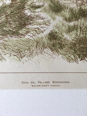 Casa Del Vallone, Bordighera, Imperia, Italy, 1896, Original Hand Colored -