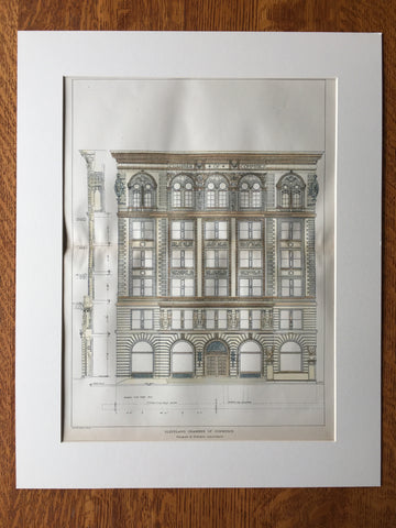 Cleveland Chamber of Commerce, Elevation, OH, 1897, Hand Colored, Original -