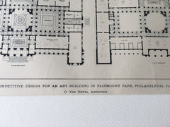 Art Building, Fairmont Park, Philadelphia, 1897, Hand Colored, Original -