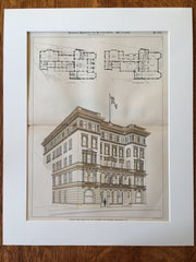 Columbia Club Building, Indianapolis, IN, 1898, W Swasey, Original Hand Colored -