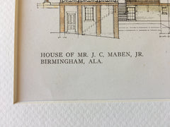 J C Maben House, Birmingham, AL, 1909, Warren & Welton, Original Hand Colored -