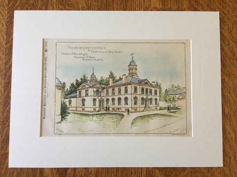 Burlington County Court House, Mt Holly, NJ, 1886, Original Hand Colored -