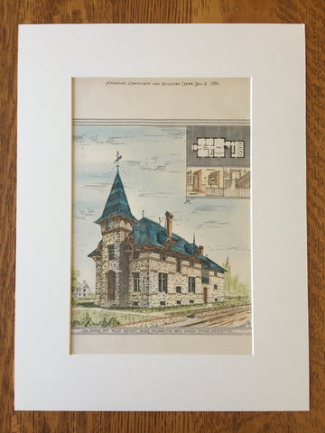 14th District Police Station, Philadelphia, PA, 1876, Original Hand Colored -