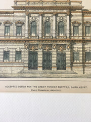 Egyptian Property Credit Building, Cairo, Egypt, 1903, Original Hand Colored -