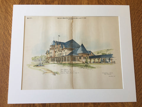 Hotel, Hot Springs, VA, 1892, G W E Field, Original Hand Colored -
