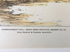 Sweet Briar Institute, Amherst, VA, 1902, Cram Goohue & Ferguson, Original Hand Colored -
