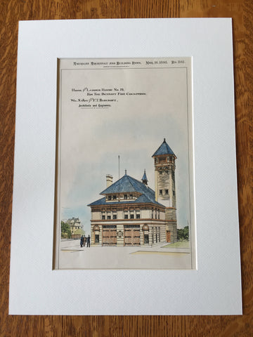 Hook & Ladder House 10, Fire Station, Detroit, MI, 1898, Hand Colored Original -