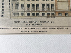 Newark Free Public Library, Newark, NJ, 1898, Hand Colored Original -
