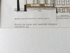 Ponce De Leon Ave Baptist Church, Atlanta, GA, 1909, Hand Colored Original -