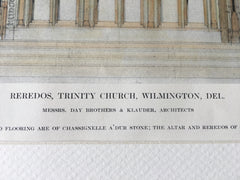 Reredos, Trinity Church, Wilmington, DE, 1911, Hand Colored Original -
