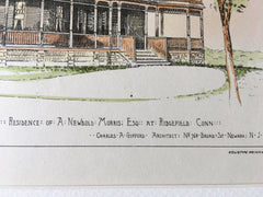 A. Newbold Morris Residence, Ridgefield, CT, 1885, Hand Colored Original -
