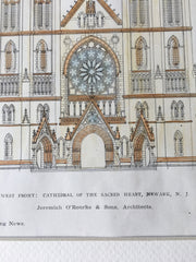 Cathedral of Sacred Heart, Newark, NJ, 1906, J O'Rourke, Original Hand Colored -
